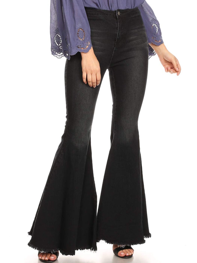 Anna-Kaci Women's Fashion High Waist Long Denim Bell Bottom Jeans Flared Pants, Black, Large - Image 1